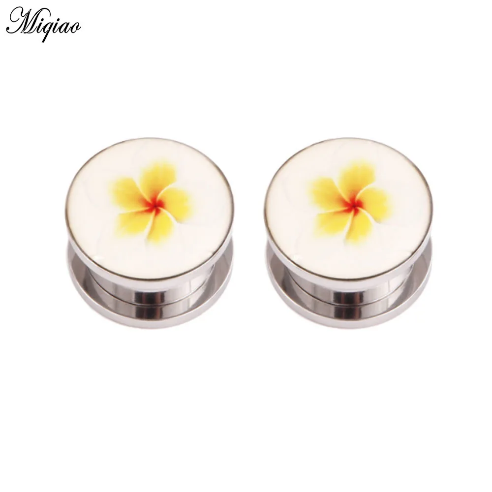 

Miqiao 2pcs New Product Explosion Stainless Steel Hawaiian Flower Ear Expander Pulley 4mm-14mm Exquisite Piercing Jewelry