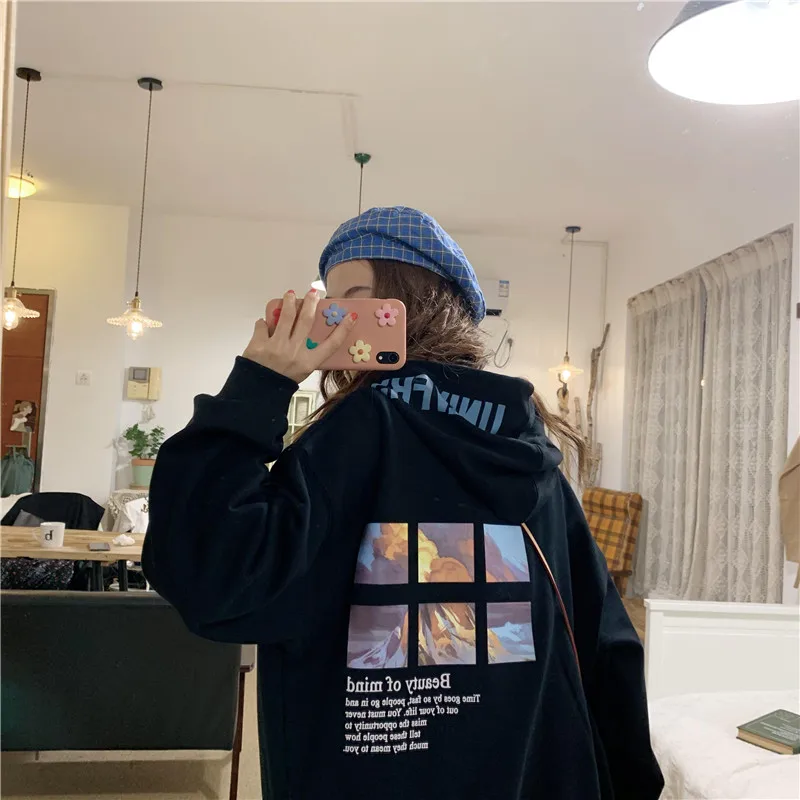 

Women Hooded Soft Loose Simple Cartoon Printed Oversized Funny Womens Sweatshirts Streetwear Chic Leisure Hoodies