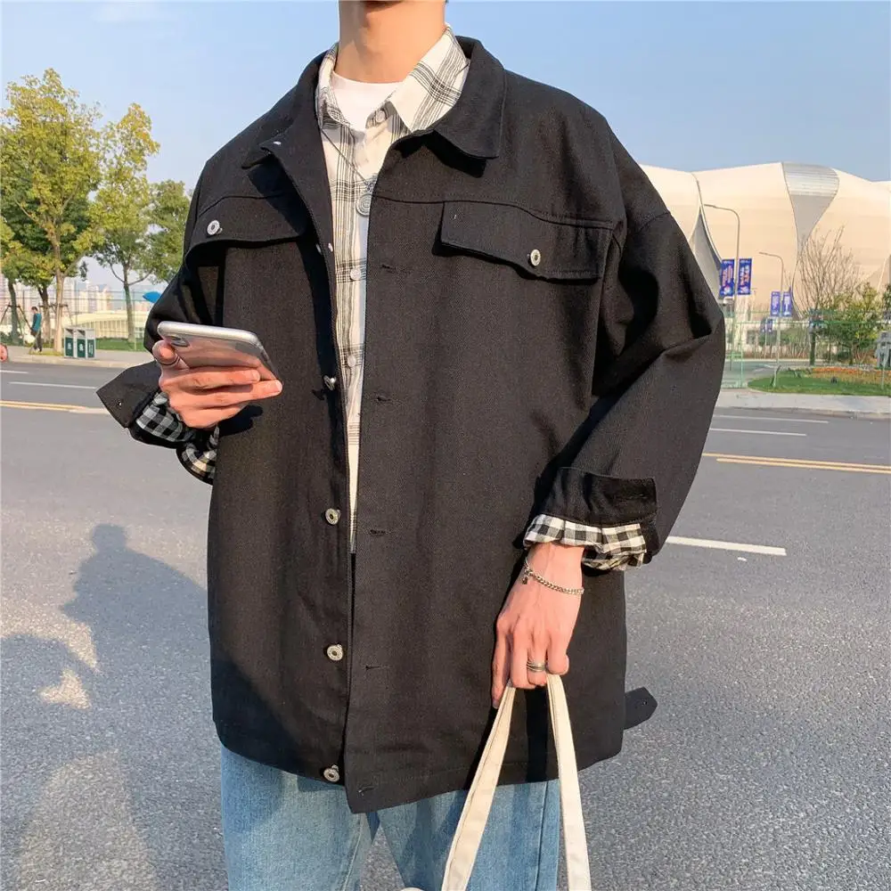 

Wholesale 2021 Loose tooling jacket men's spring and autumn trend Korean style jacket all-match solid color retro men's jacket