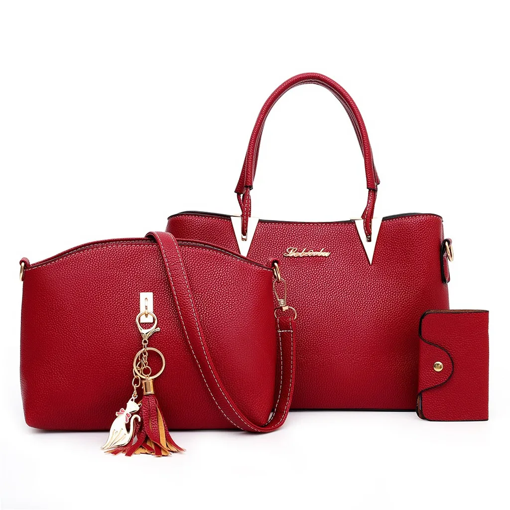 Женская сумка кошелек из ПУ кожи вместительная с кисточками через плечо 3 шт.