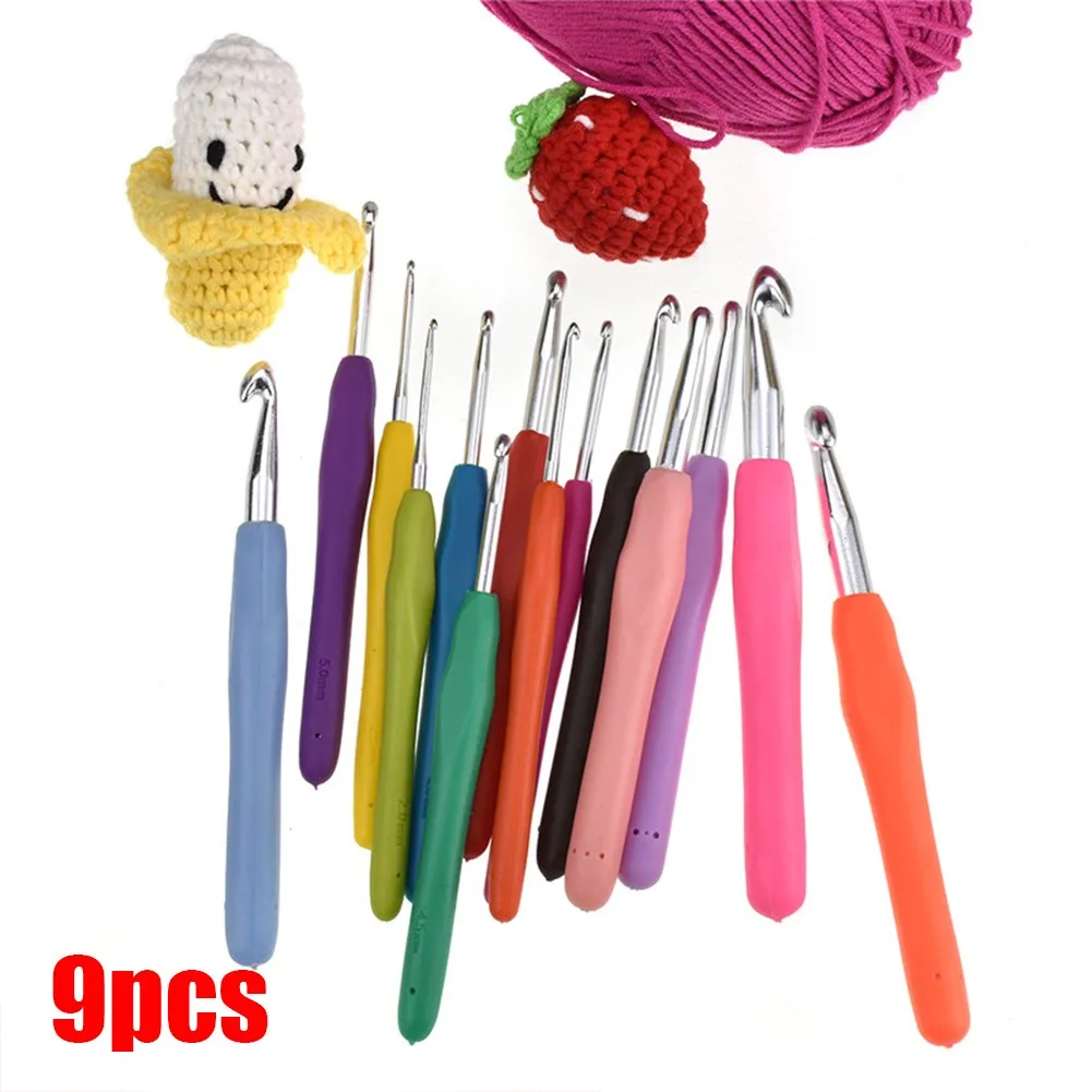 

9Pcs Colorful Crochet Hooks Set Soft Grip Handles Knitting Needles DIY Needle Arts Craft Crochet For Weave Sewing Needles Tool