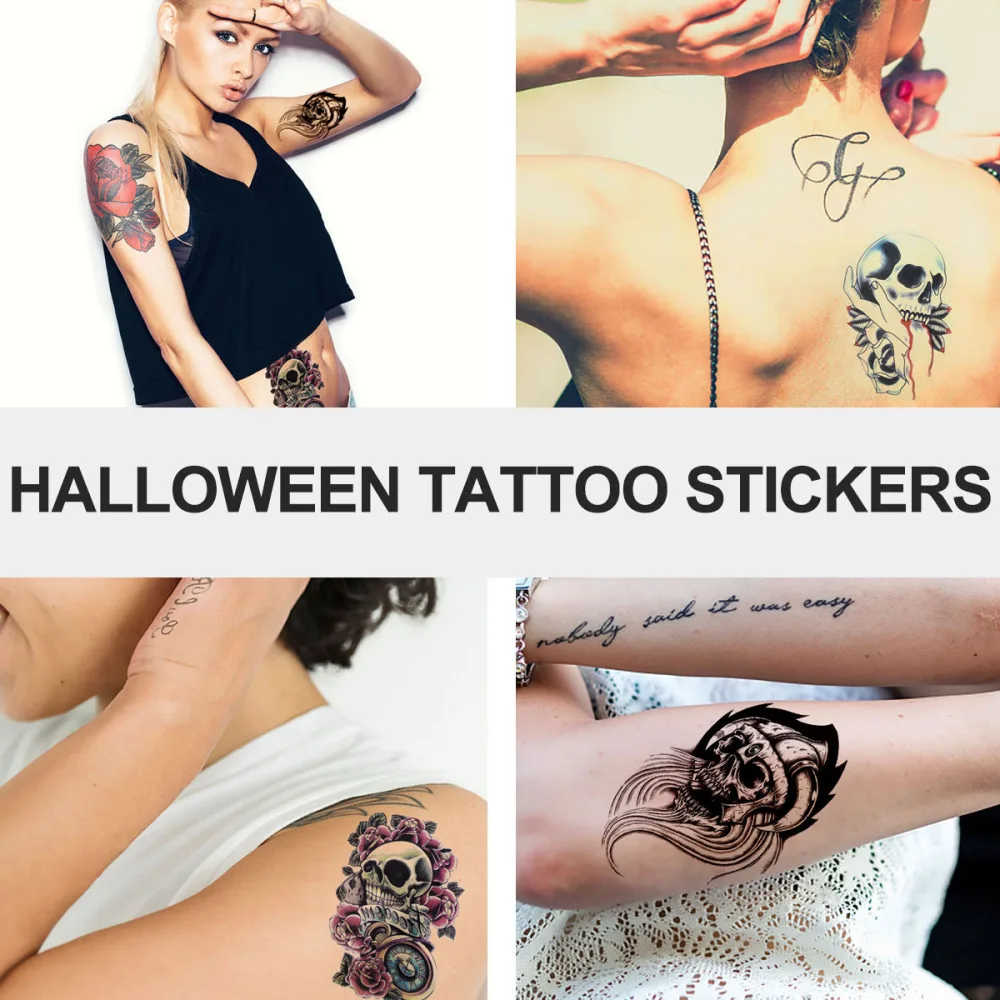 

10Pcs Body Arm Art Design Temporary Stickers Skeleton Decals for Fancy Makeup