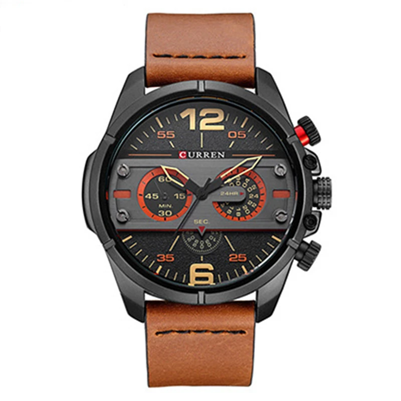 

Men's Watch Alarm Clock Trend Boys Clock Classic Leather Strap Casual Watch Timer Top Military Sports Watch Gift for Boyfriend