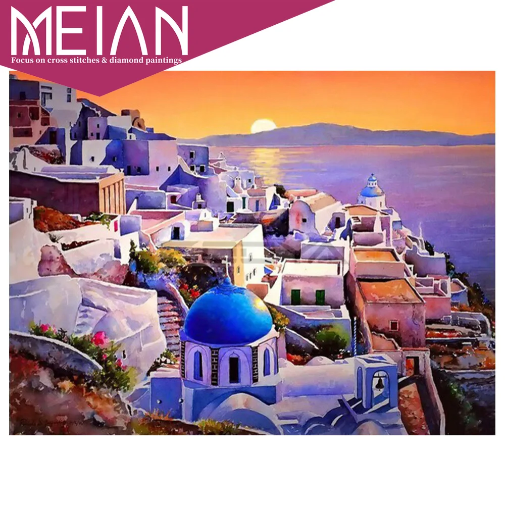 2020 г. MEIAN Beach City 5D алмазная вышивка сделай сам пейзаж вилла закат живопись