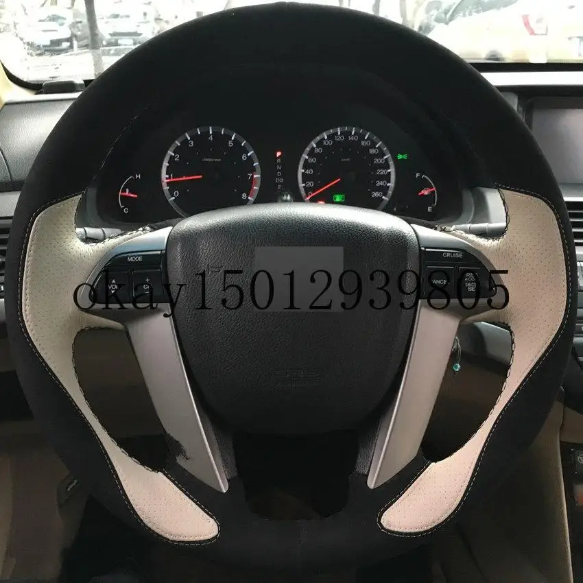 

Hand-stitched Steering Wheel Cover Black Beige Leather for Honda Accord 8 2008-2013 Odyssey 2011-2014 Pilot 2012-2015