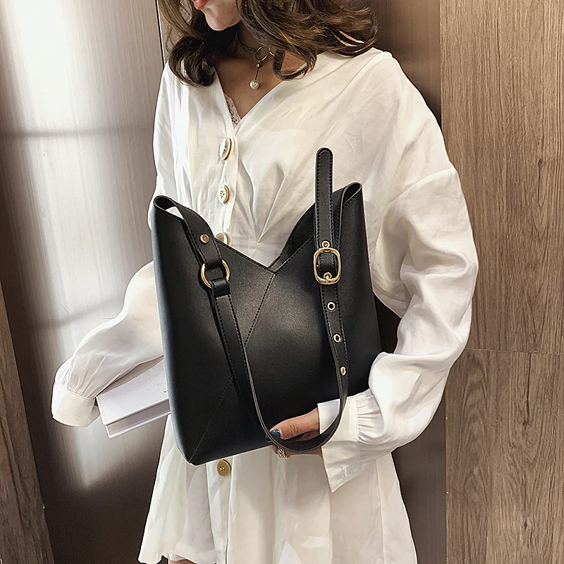 Женская сумка-мешок из ПУ кожи с ручками и плечевым ремнём | Багаж сумки