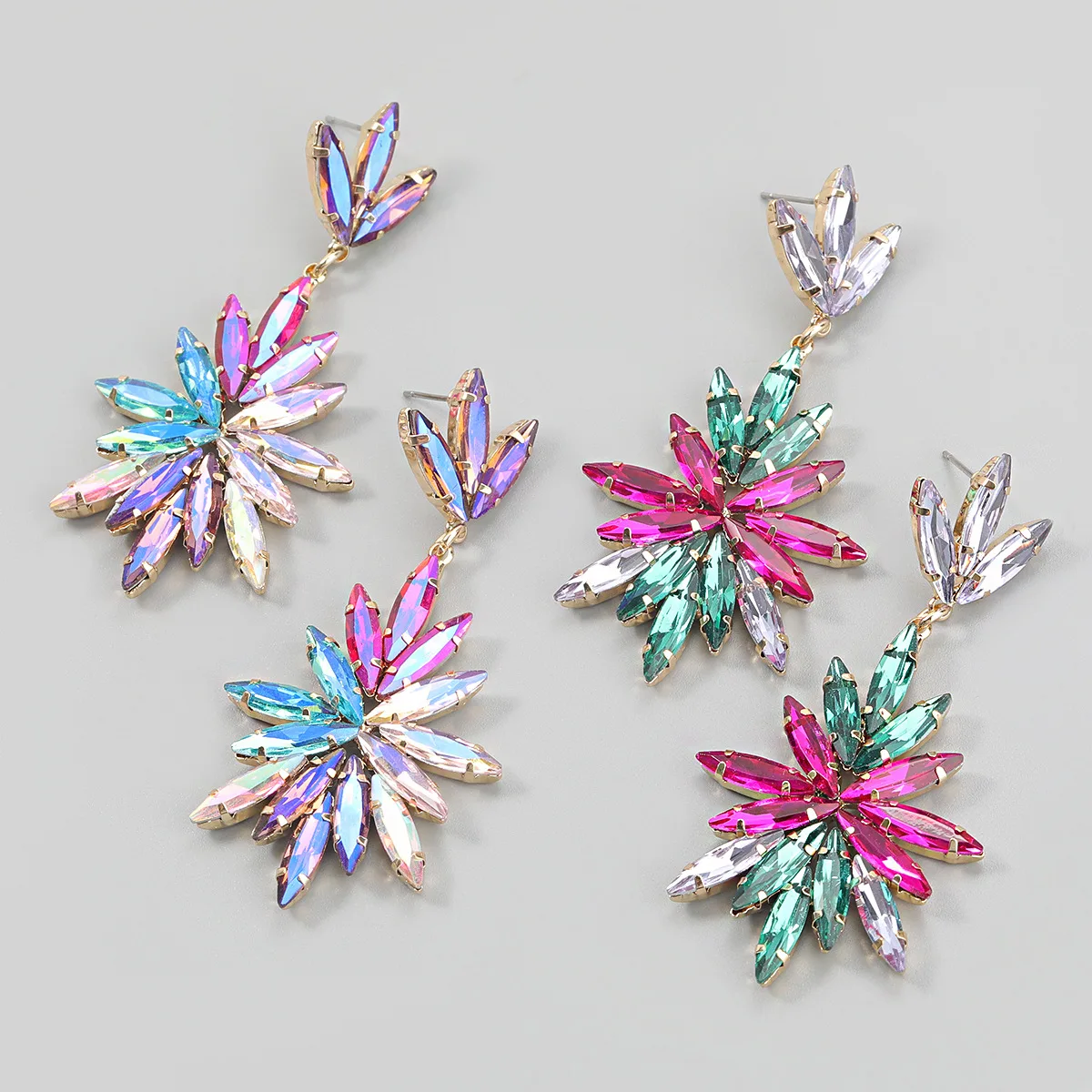 

Fashion Metal Geometric Rhinestone Flower Earrings Women's Popular Simple Dangle Earrings Party Accessories