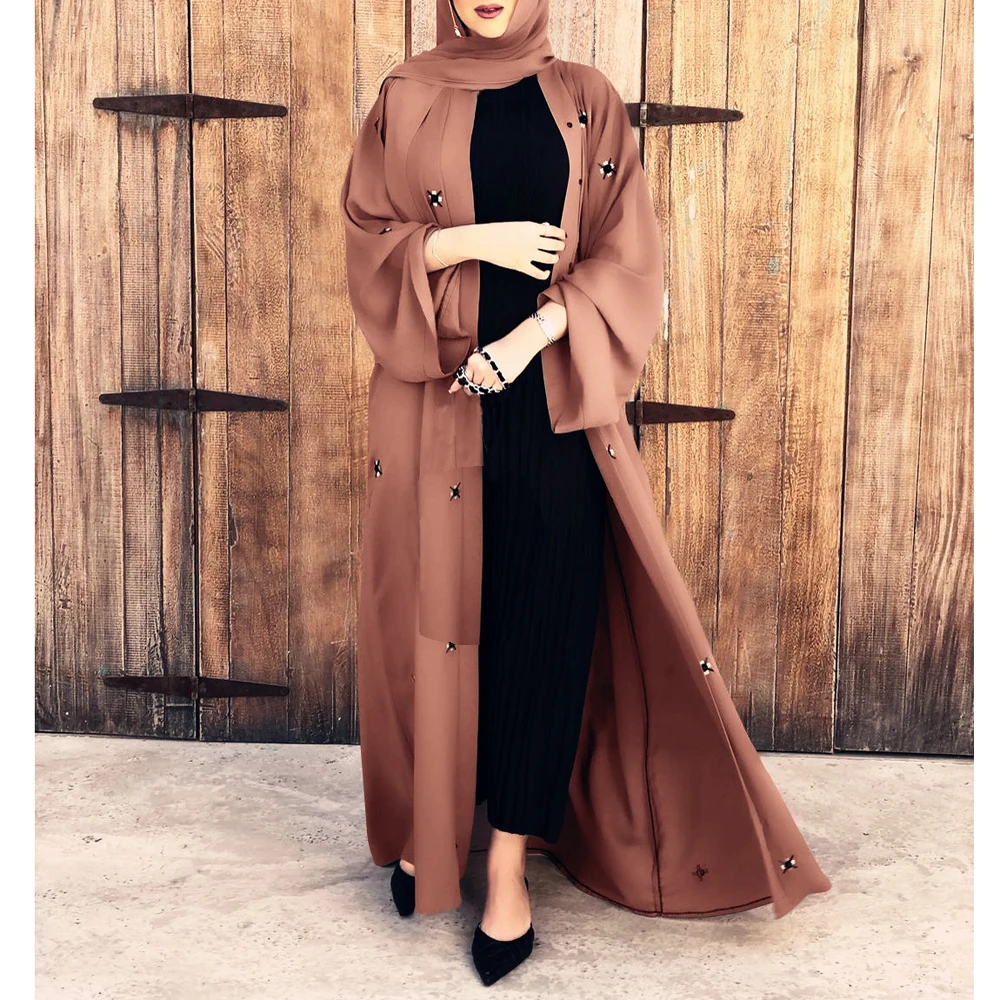 Макси-платье-абайя для мусульманских женщин, кимоно с бисером в Дубае, открытый кардиган в турецком стиле, одежда для исламского Рамадана, И...