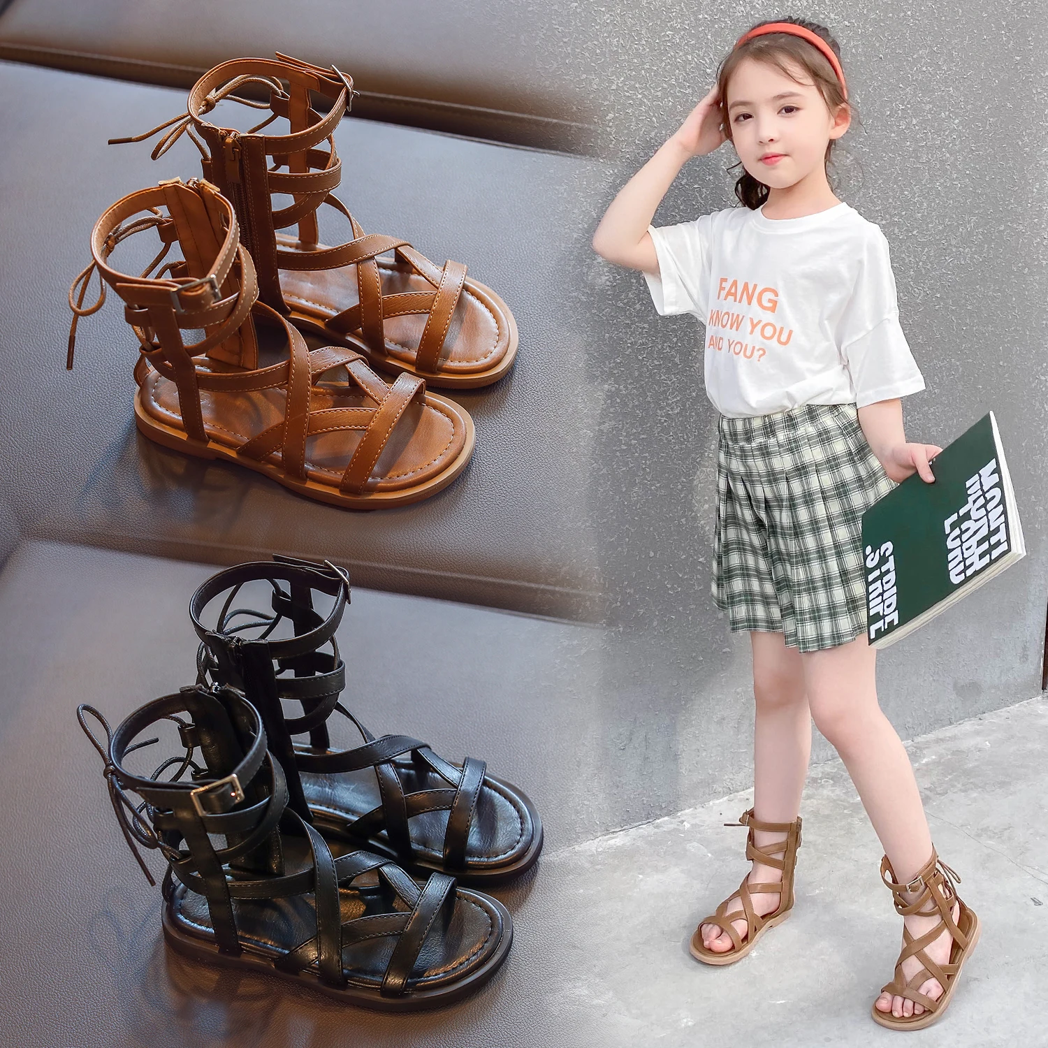 

leather shoes Girls in baotou sandals 2021 children summer new girl brim princess shoes soft bottom shoes children's flats