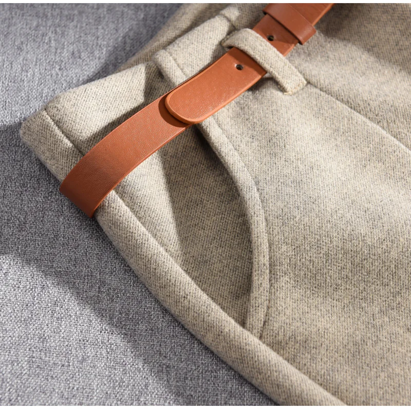 

Spring and Winter Wool Pants 2021 Spring New Korean Style Women High Waist Belted Harem Slim Trousers Female Warm Long Pants 699