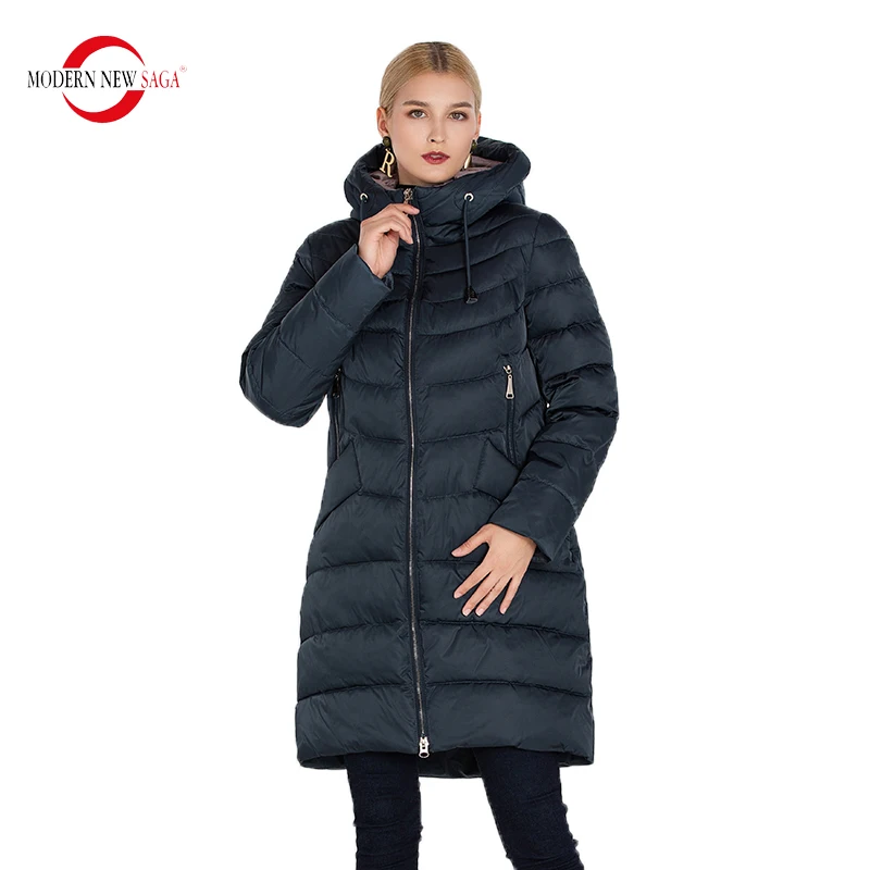 

MODERN NEW SAGA Winter Women Coat Thick Cotton Padded Jacket Long Winter Coat Hooded Parka Women Overcoat Ladies Winter Coat
