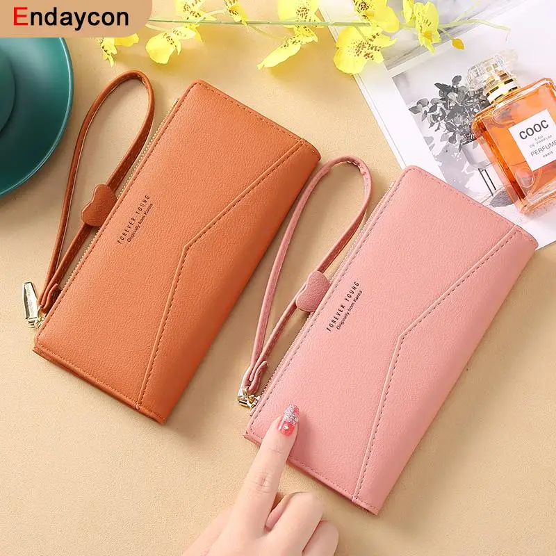 

New Simplicity PU Leather Women`s Wallet Long Zipper Coin Purses Design Clutch Wallet Female Money Credit Card Holder Wrist Bag
