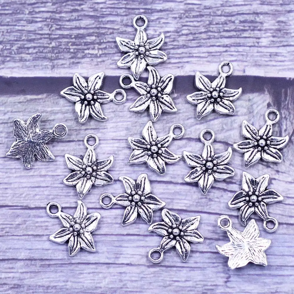 

20Pcs Pendants Easter Lily Flower Antique Silver Tone Charms Jewelry DIY Findings 16x13mm