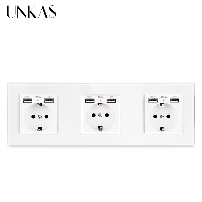 UNKAS ЕС розетка электрическая Двойная зарядка через USB Порты и разъёмы с