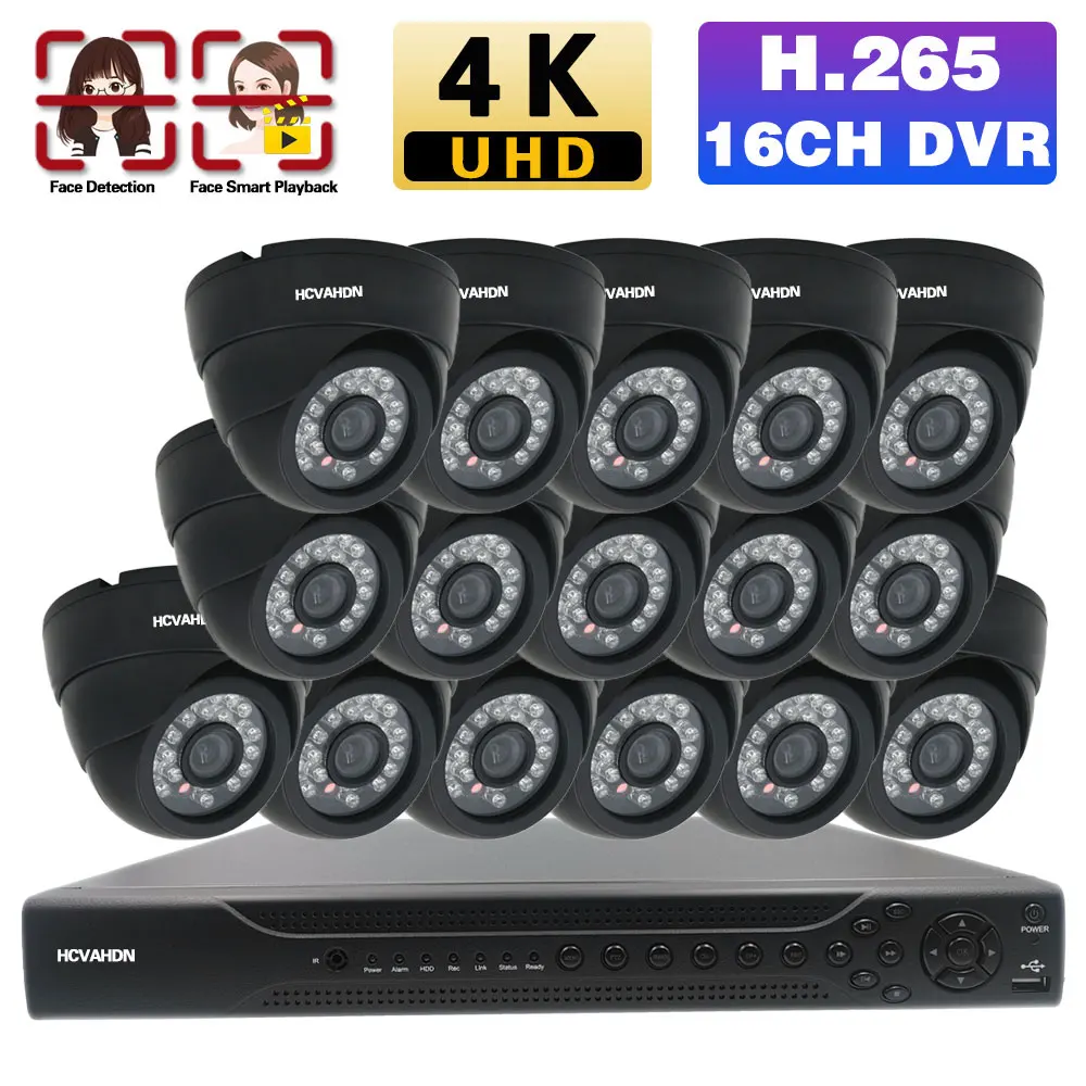 

H.265 16 каналов CCTV IP DVR система камер домашней безопасности HD 4K 8CH AHD DVR Kit Внутренняя купольная камера система видеонаблюдения 16CH