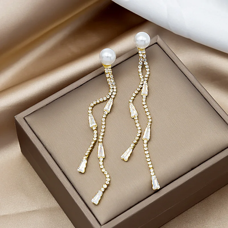 Новые Модные Элегантные длинные висячие серьги с жемчугом и кисточками