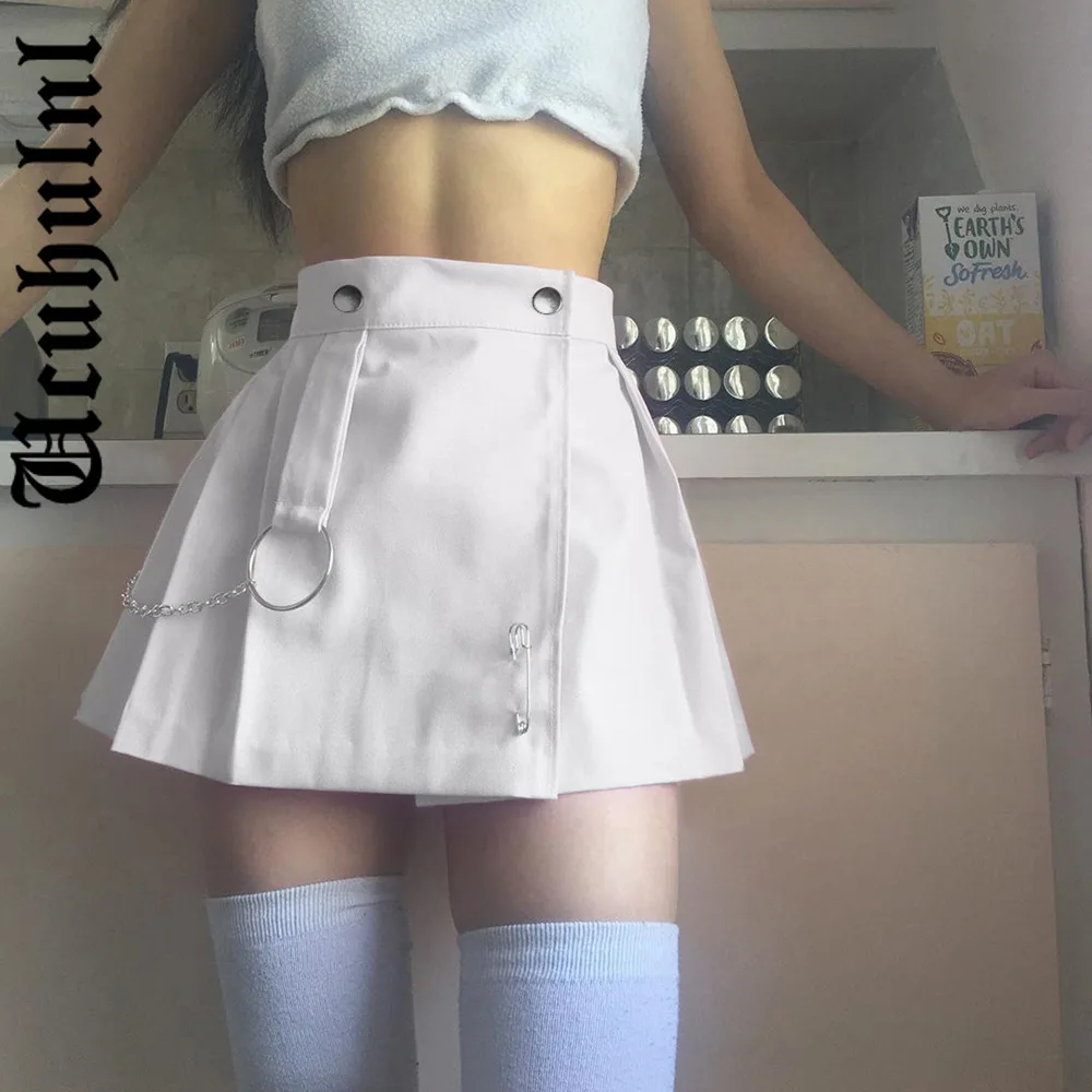 

Ucuhulnl Pleated Gothic Punk Black A-Line Mini Skirts E-Girl Grunge Harajuku Women High Waist Skirt White Patchwork Streetwear