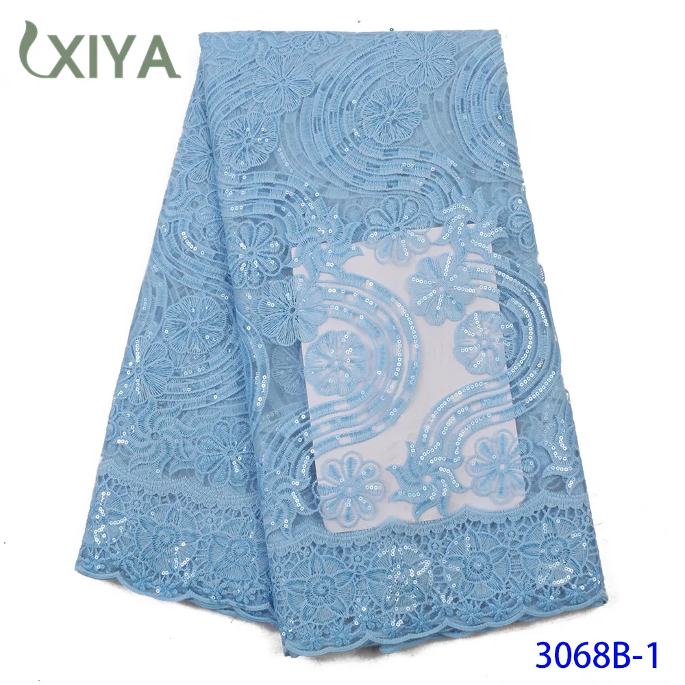 Небесно-голубая кружевная ткань с блестками вышитая французская Тюлевая