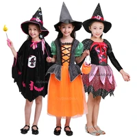 halloween fancy fantasia kids witch with hat broom cosplay christmas children costume girls headwear clothes vintage dress up