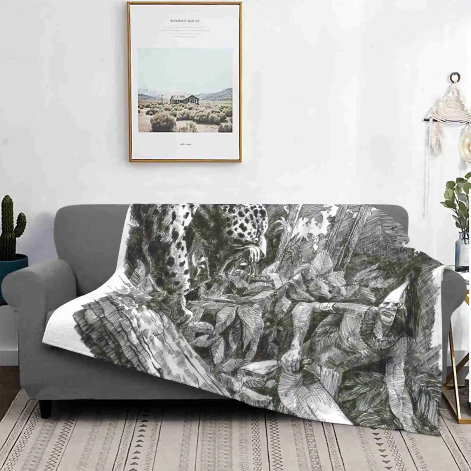 

Manta fina ligera y cálida, supersuave, con tinta de animales salvajes, naturaleza, Selva, Rikki Velez, color blanco y negro, no