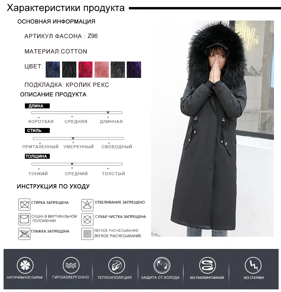 Парка с капюшоном из натурального меха, зимняя женская меховая парка, женские пальто, меховая парка, Толстая теплая Модная съемная подкладка, одежда с мехом кролика рекса
