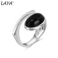 laya 925 sterling silver black agate pink glass personalized design irregular mens black ring fashion original modern jewelry