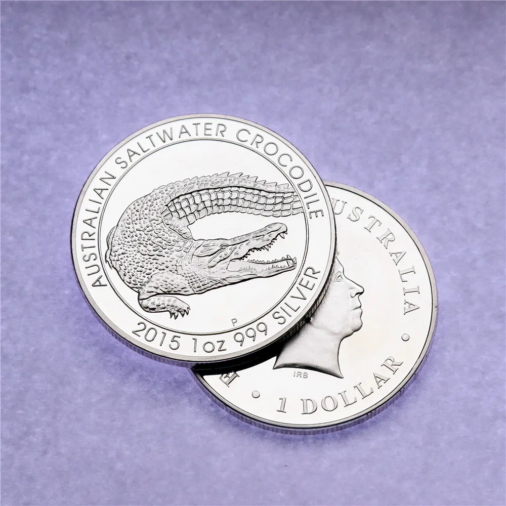 

Австралийский морской крокодил 2015, 1 унция, серебряная монета, Австралия. Coppy Посеребренные предметы для коллекционирования без магнита