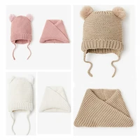 2021 newborn baby girl and baby boy child children spring autumn winter solid knitted hat and knitted infinity scarf sets 6m 4t