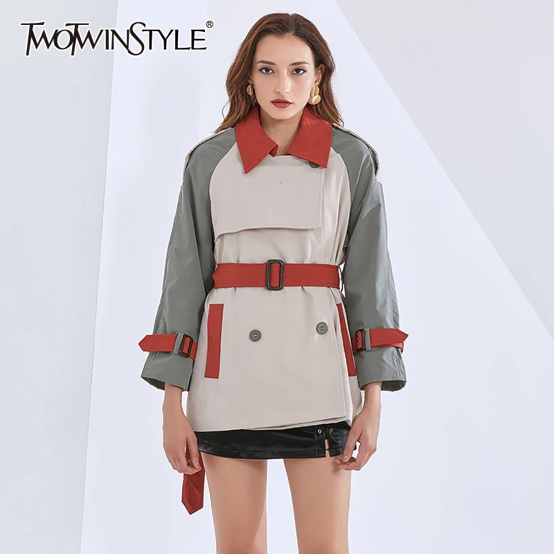 

Женская ветровка TWOTWINSTYLE, ветровка размера плюс с отложным воротником и длинным рукавом, высокая талия, на шнуровке, хит продаж, 2020, новинка