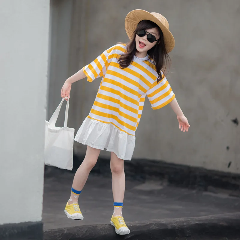 New Baby Girls Dress 2021 Cotton Children Stripe Ruffles Casual Toddler Summer Clothes #5228 | Детская одежда и обувь