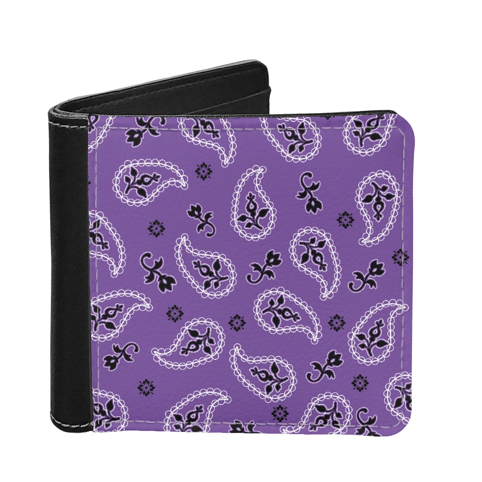 

Men's Wallet Purple Cashew Flowers Print Brand Foldable PU Leather Purse DIY Porable Cards Holder Stylish Coins Pouch for Father
