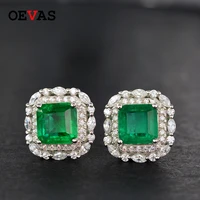 oevas 100 925 sterling silver sparking 77mm emerald stud earrings high carbon diamond wedding party fine jewelry wholesale