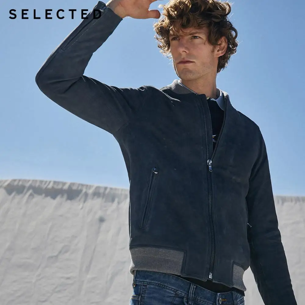 SELECTED Men's Spring Sheep Wool Leather Jacket Baseball Collar Business Casual Coat S | 419110509 - Цвет: ELECTRIC BLUE