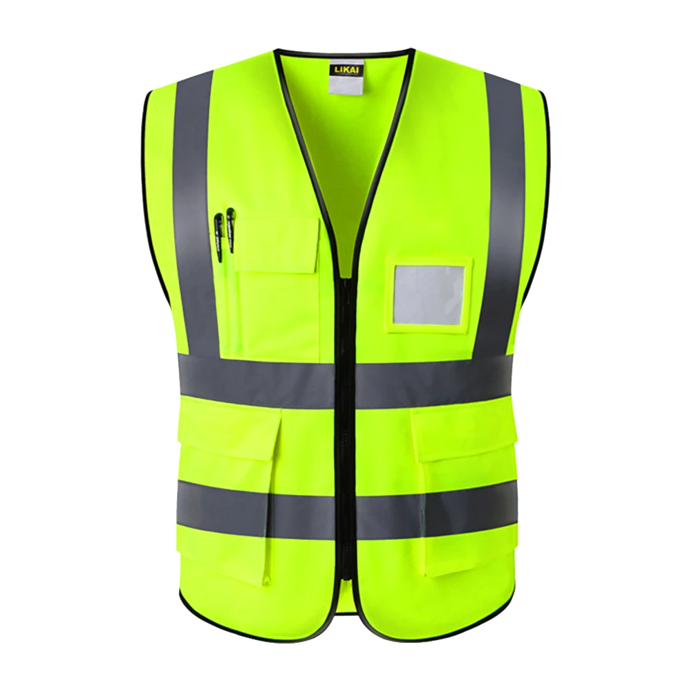 

Night Construction Worker High Visibility Reflective Reminder Multi Pocket With Zipper Wear Resistant Waistcoat Safety Vest