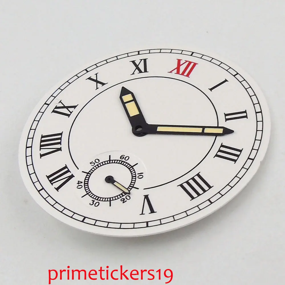 Циферблат 38 9 мм с римскими цифрами белого цвета + желтые стрелки подходят для