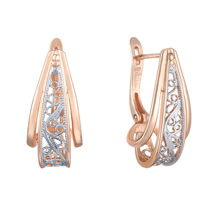 FJ 2 цвета женские 585 розовые/белые висящие серьги с узором Серьги | Украшения и