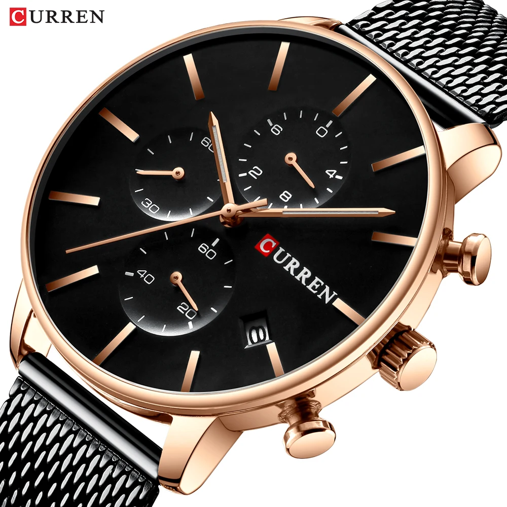 Top Luxury Brand CURREN Men Watch Fashion Sport Waterproof Chronograph Stainless Steel Mesh Wristwatch for Relogio Masculino |