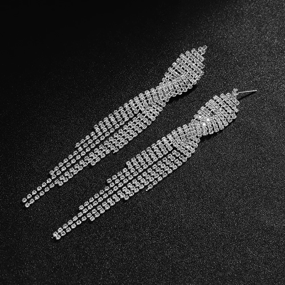 TREAZY блестящие стразы длинные серьги с кисточками для женщин Висячие кристаллами
