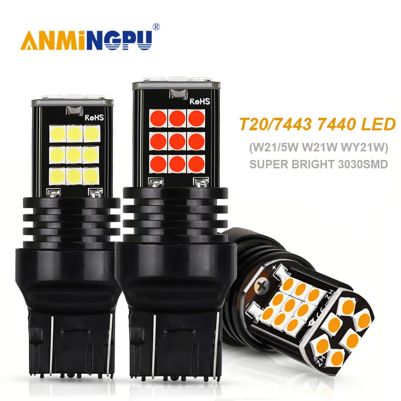 

ANMINGPU 2x Signal Lamp T20 Led W21W 7440 W21/5W 7443 3030SMD WY21W Led Turn Light Brake Light Reverse Light White Amber 12V