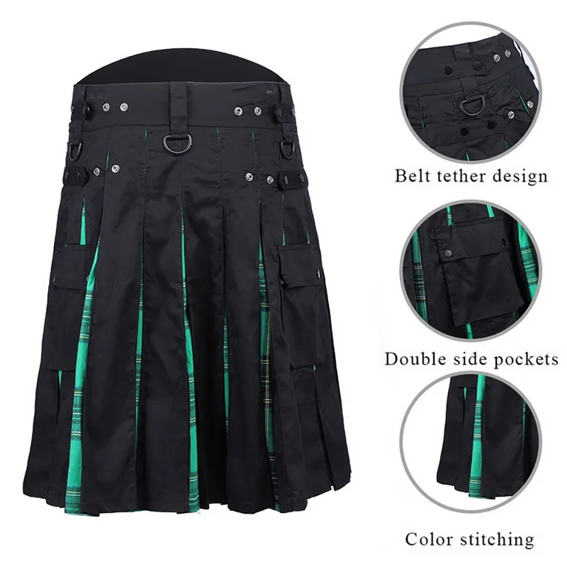 Шорты мужские в шотландскую клетку однотонные короткие юбки плиссированные