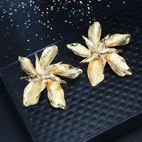 trendy simple golden silver color big flower dangle drop zinc alloy female stud earrings for women ladies accessories