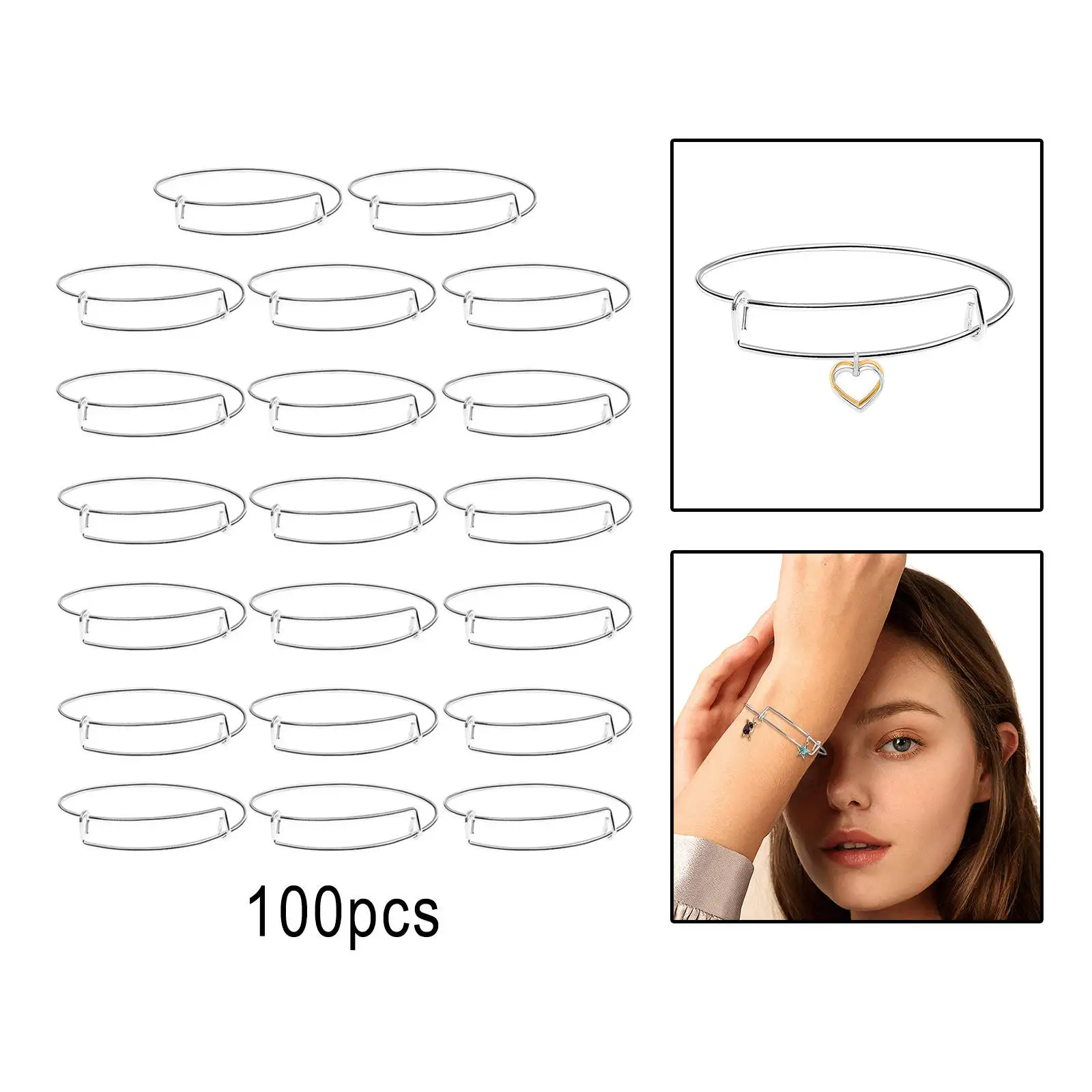 

Bangles Bracelet Making Kit Silver Bar Braclets 65mm 100Pcs for Jewelry Making DIY Charm Bangle