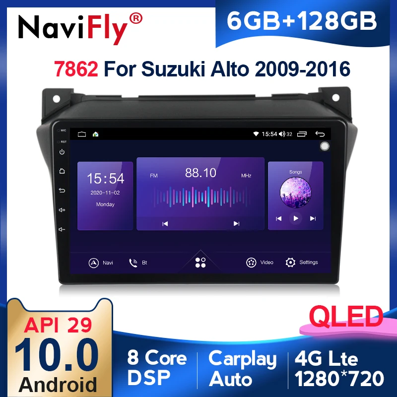 

NaviFly 7862 QLED экран 1280*720 Android 10,0 для Suzuki alto 2009 - 2016 автомобильное радио мультимедийный видеоплеер GPS навигация