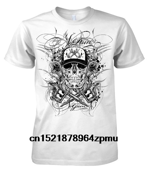 Men t shirt Rock Style No Pain Gain Tattoo 701022 New Printed White Fashion Oneck Top Tee t-shirt women |