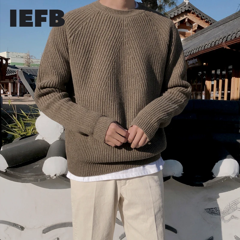 Свитер IEFB мужской утепленный модный винтажный пуловер свободного покроя с