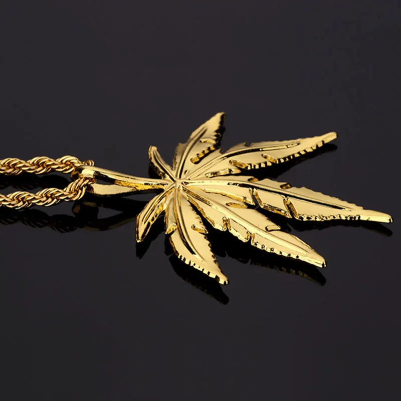 Cannabis leaf Pendant Necklace Hip Hop Jewelry Gift Trendy Stainless Steel Gold Chain Fashion Men 23in | Украшения и аксессуары
