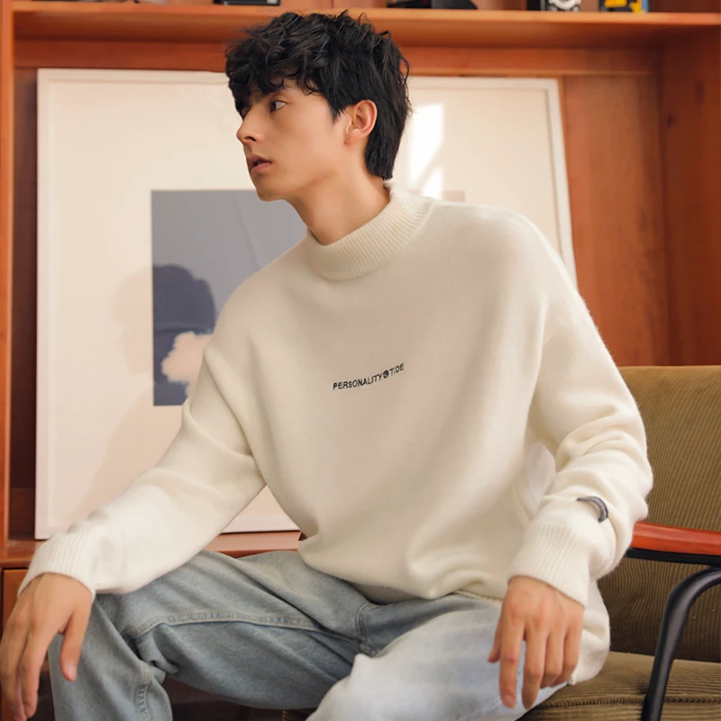 Мужской повседневный вязаный свитер простой свободный большого размера с