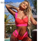 Echonight женский купальник 2021 Мягкий Бикини неоновый пэчворк купальные костюмы отдельный купальник женский комплект 2 шт. женские бикини