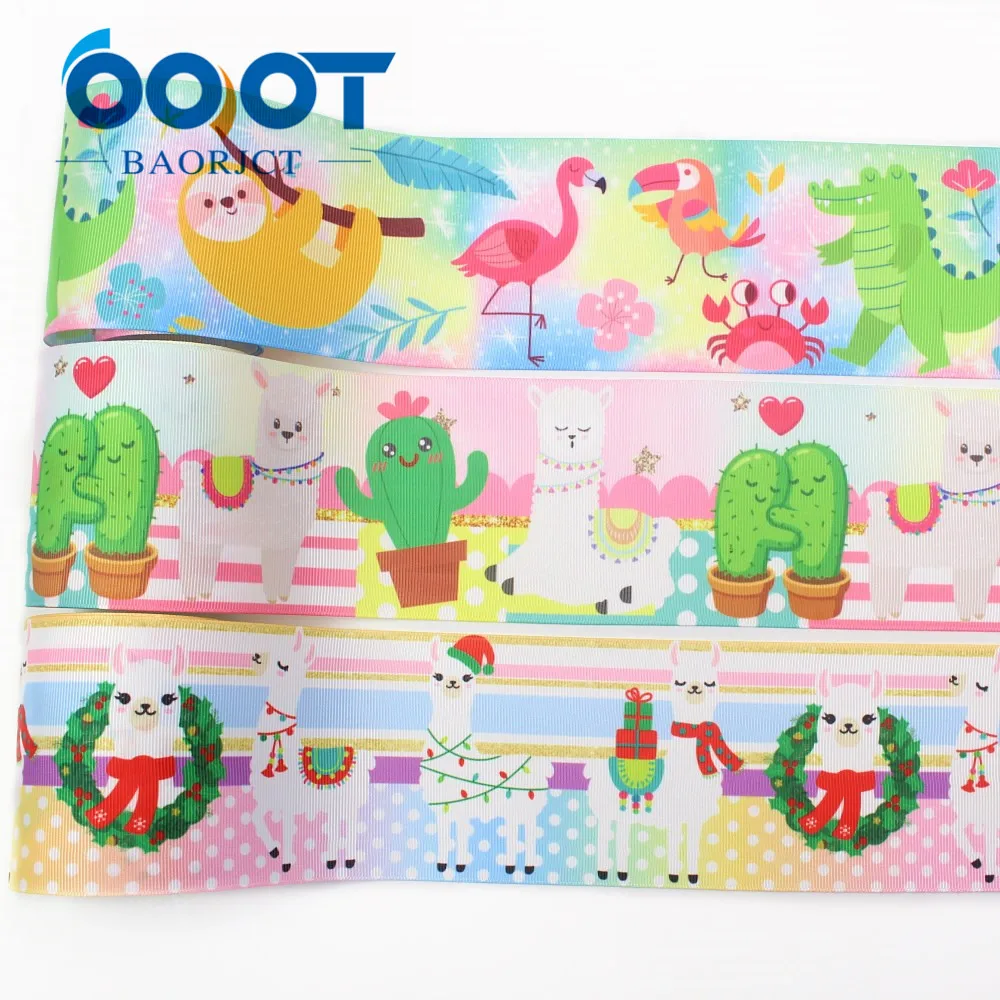 

OOOT BAORJCT I-19912-2160,75mm 10yards Cartoon Thermal transfer Printed grosgrain Ribbons,tape crafts,bow cap DIY accessories