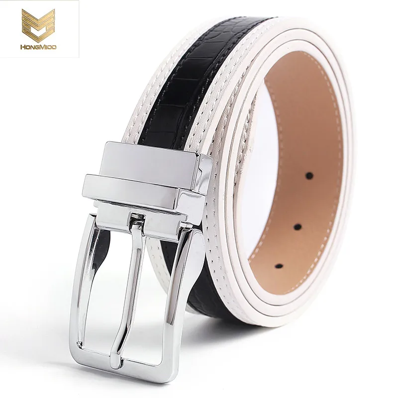 Adjustable Pin Men Belts Classic Leather Belt Luxury Business Crocodile Design  Alloy Buckle Cow Leather Belt